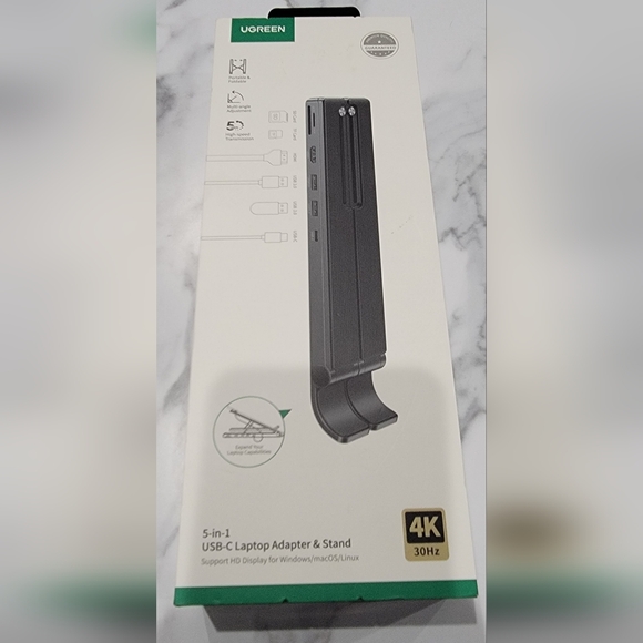 UGREEN 5-in-1 USB-C Laptop Adapter & Stand Docking Station HDMI/USB-A/SD/TF - Picture 1 of 10